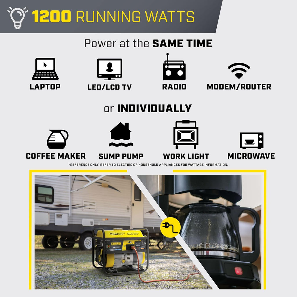 Champion Power Equipment 1500-Watt Portable Generator with Free 3-Year Warranty