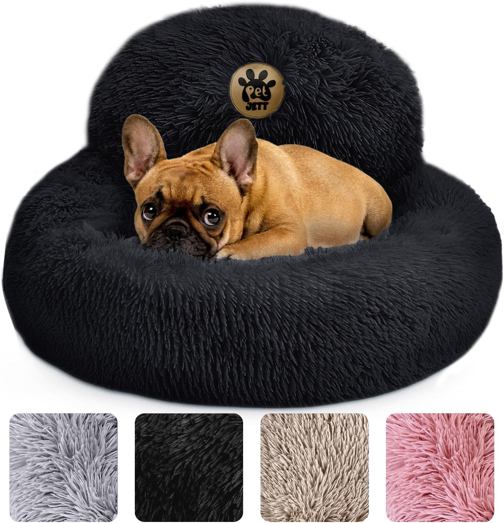 PetJett Calming Dog Bed Medium Size Dog - 30'' Donut Bed, Washable Dog Bed, Anti-Slip & Super Soft Fluffy Plush Round Dog Bed, Anti-Anxiety Premium Comfort Pet Bed, Fits Dogs Upto 45 lbs - Dark Grey