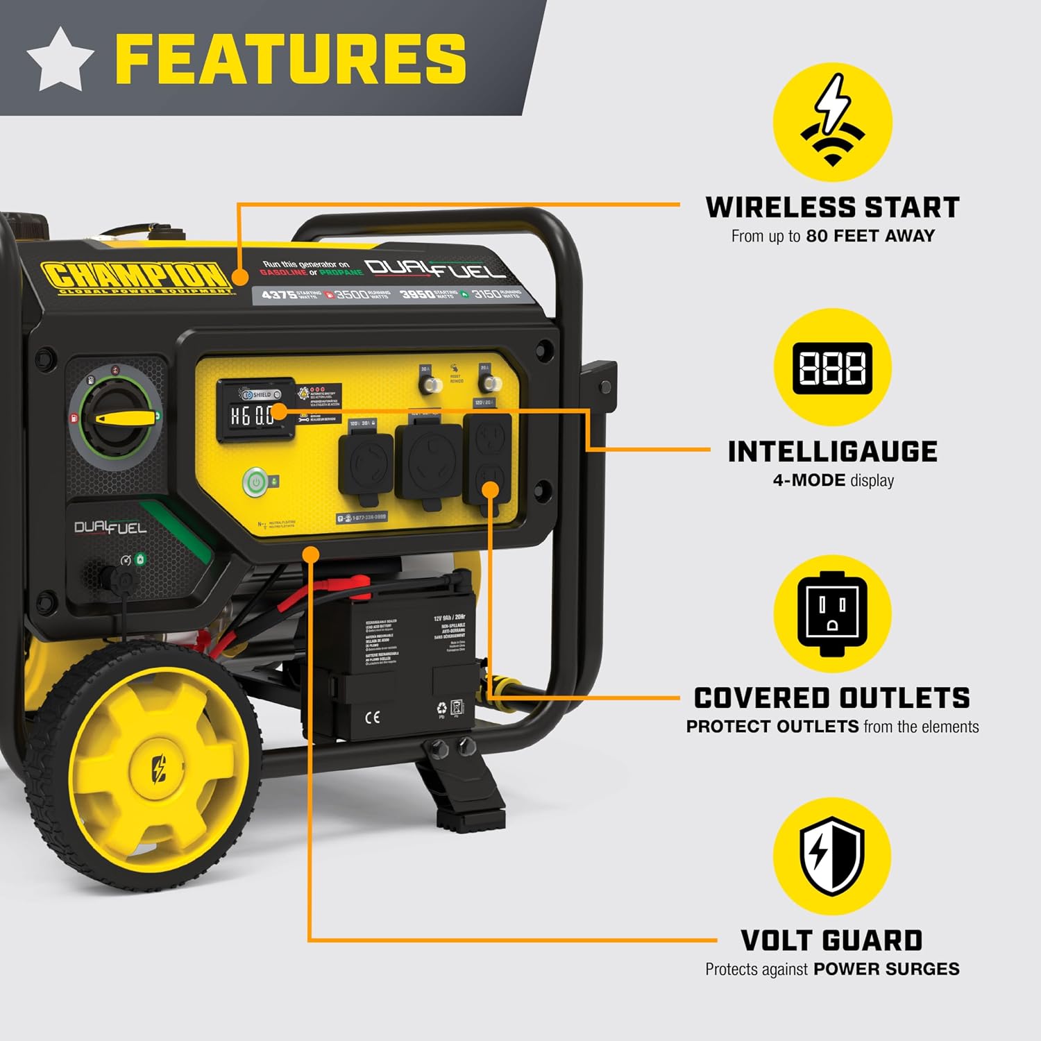 Champion Power Equipment 4375-Watt Portable Generator | Wireless Start, Dual Fuel, RV Ready, Free 3-Year Warranty