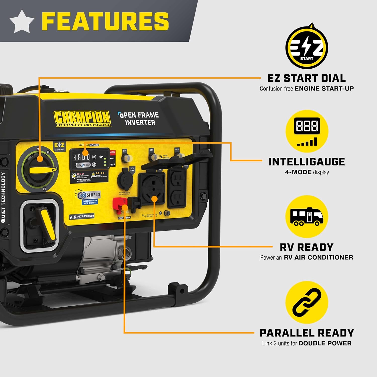 Champion Power Equipment 5500-Watt RV Ready Portable Generator | Open Frame Inverter, Quiet Technology, 3-Year Warranty, CARB Compliant