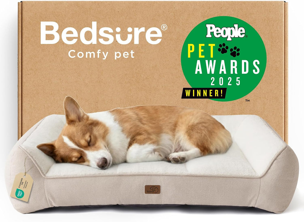 Bedsure SupportMax™ XL Orthopedic Dog Beds Large Sized Dog - Extra Thick Supportive Dogs Couch with Waterproof Washable Cover, Extra Large Comfort Pet Sofa with Soft Sherpa & Nonskid Bottom, Grey, 42"