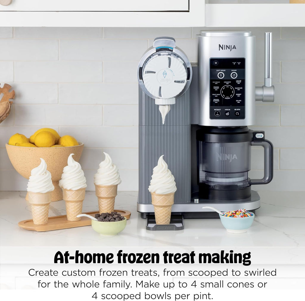 Ninja CREAMi Scoop & Swirl Ice Cream and Soft Serve Maker, Oprah's Favorite Things 2025, 13 Programs, Soft Serve Handle & (4) CREAMi 2-in-1 16oz Pints, Gift for Kids & ALL ages, NC701