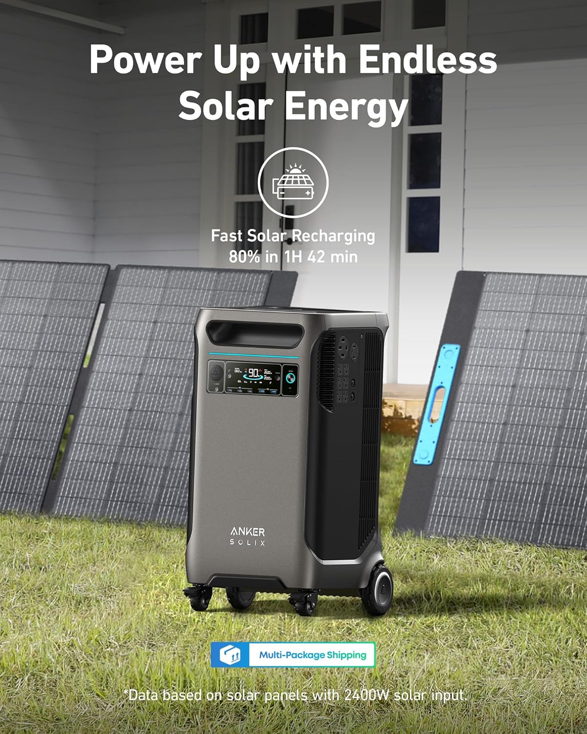 Anker SOLIX F3800 Portable Power Station and BP3800 Expansion Battery with 400W Solar Panel, 7.68kWh LiFePO4 Batteries, 6000W AC Output, Solar Generator for Home Backup, RVs, Emergencies&Power Outages