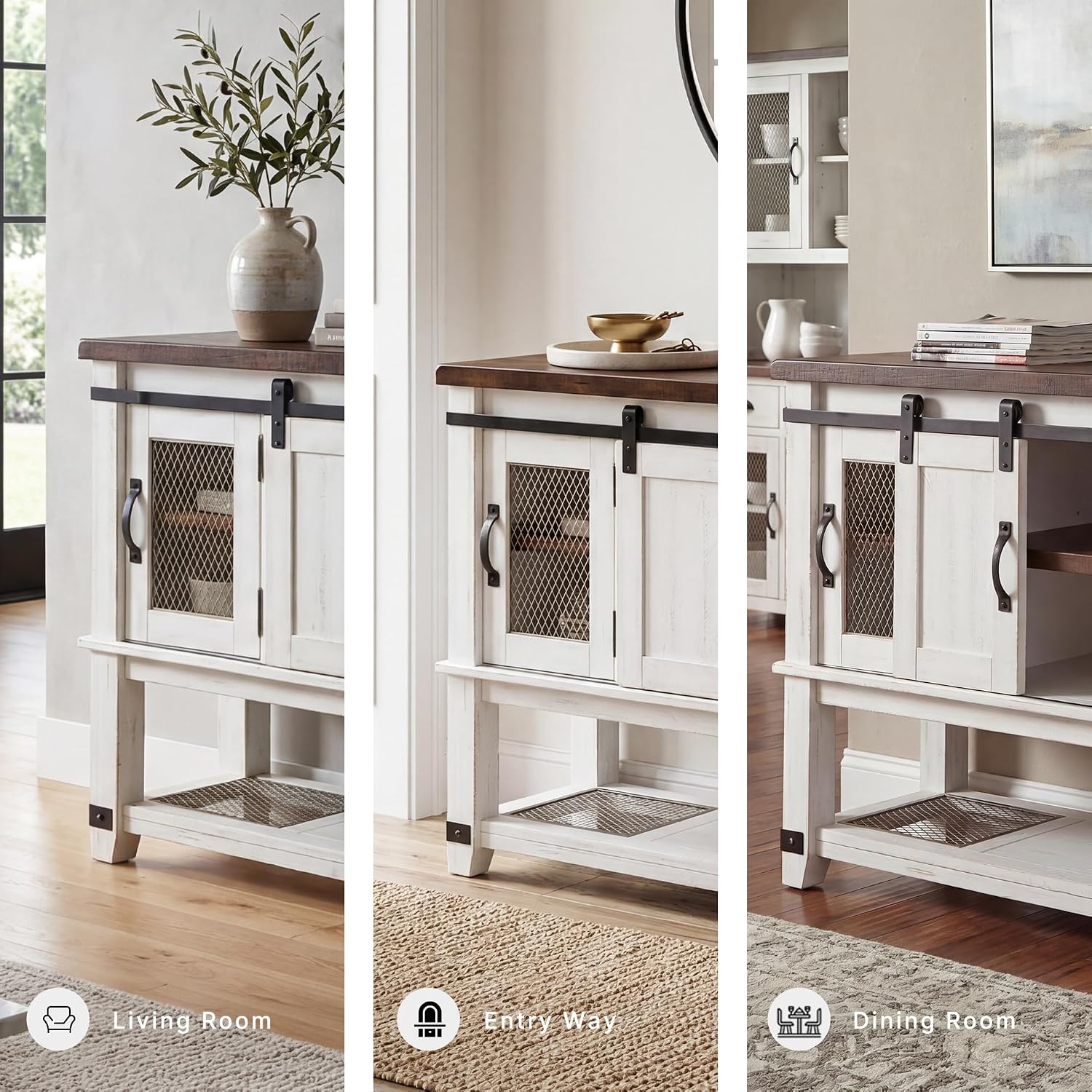 Signature Design by Ashley Valebeck Farmhouse Dining Room Server or Buffet Cabinet, White & Brown