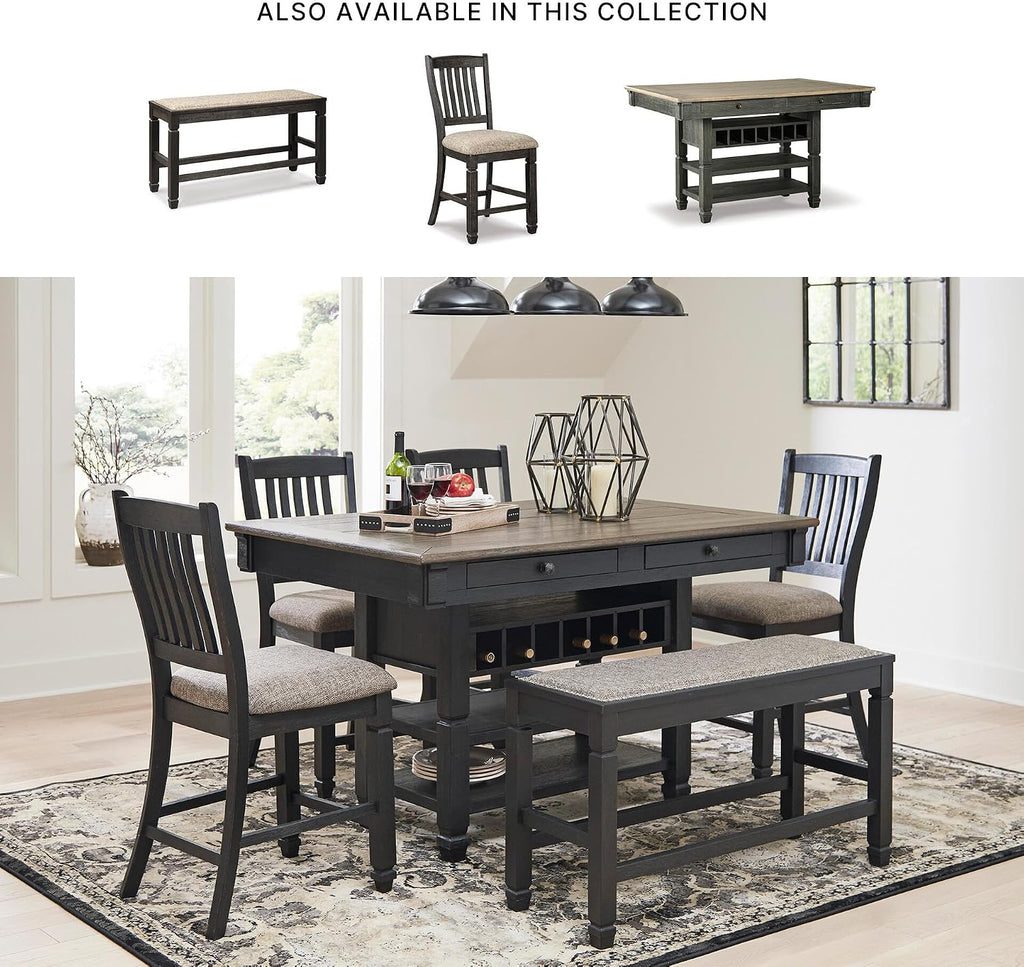 Signature Design by Ashley Tyler Creek Urban Farmhouse Counter Height Upholstered Dining Bench, Almost Black