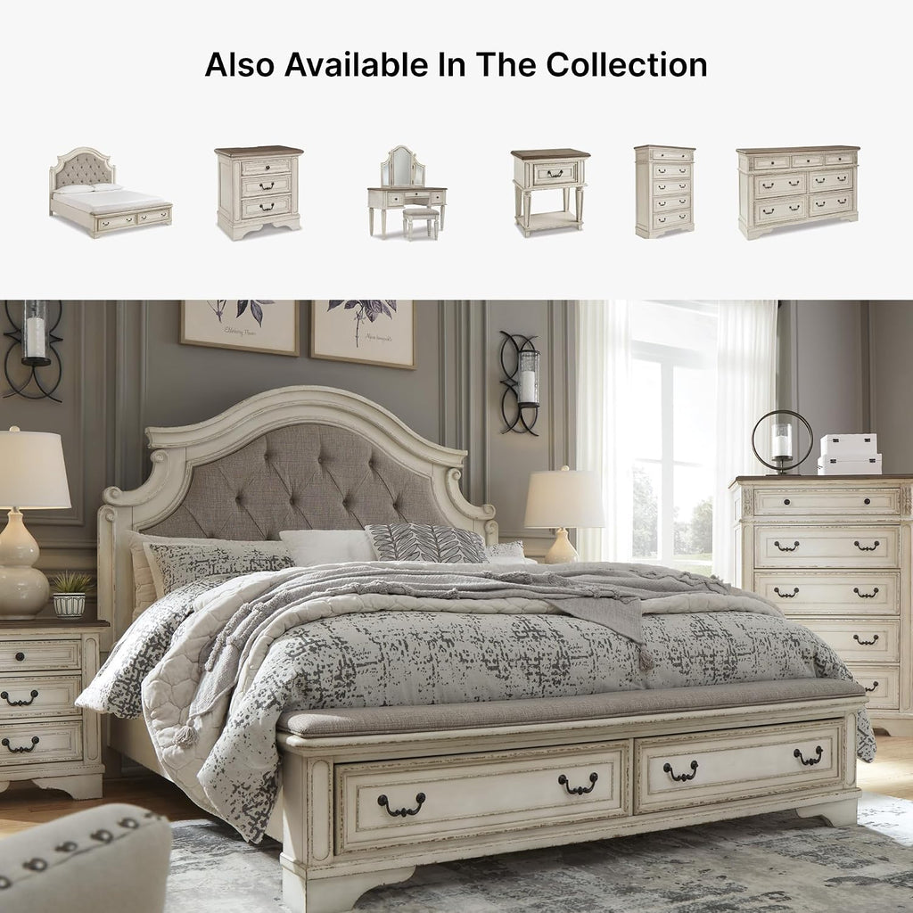 Signature Design by Ashley Realyn French Country 5 Drawer Chest, Tipover Restraint Device, 2-tone Finish, Wood, 40.13" W x 18.13" D x 58.13" H, Chipped White