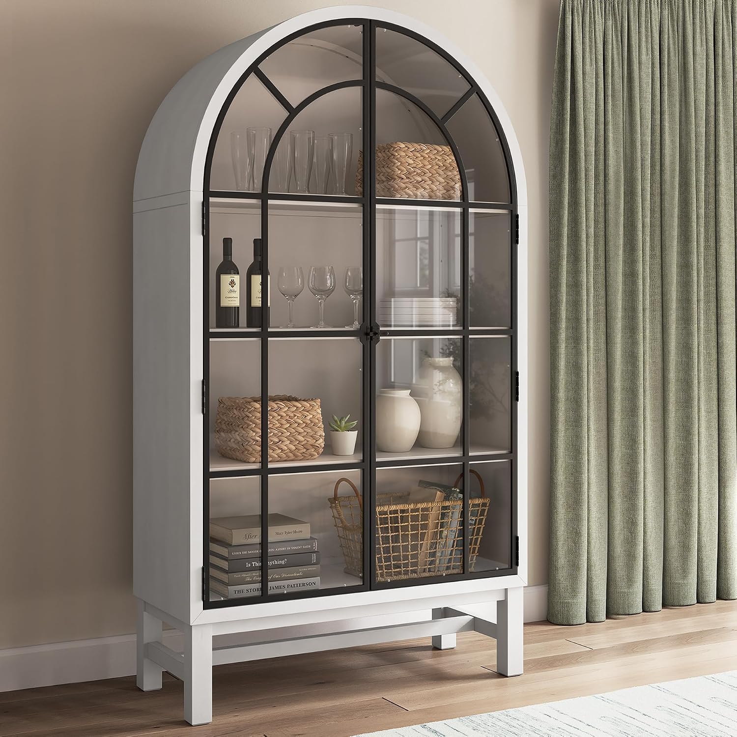 Signature Design by Ashley Chadworth Classic Display Cabinet with Anti-Tipping, White & Black