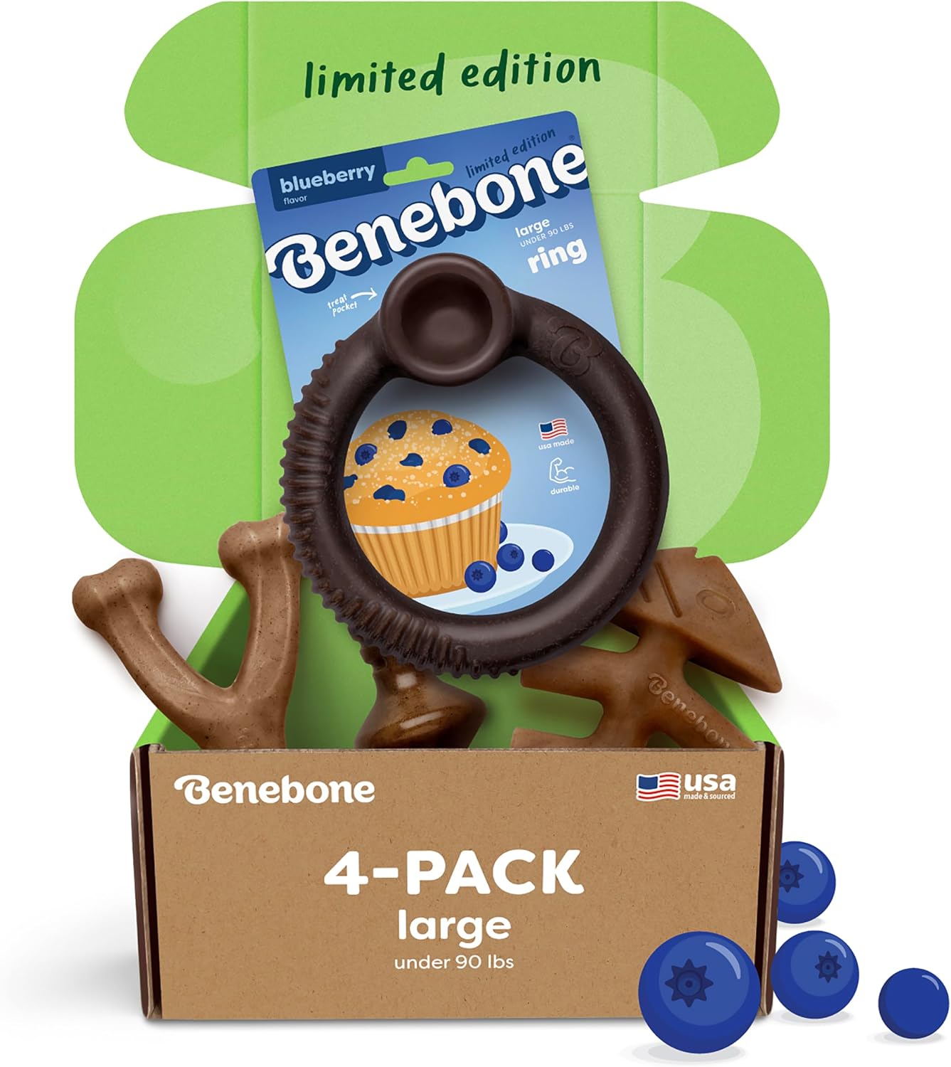 Benebone Medium 4-Pack Dog Toys for Aggressive Chewers – Durable Dog Bones, Made in USA – Dog Toys for Medium Dogs Under 60 lbs