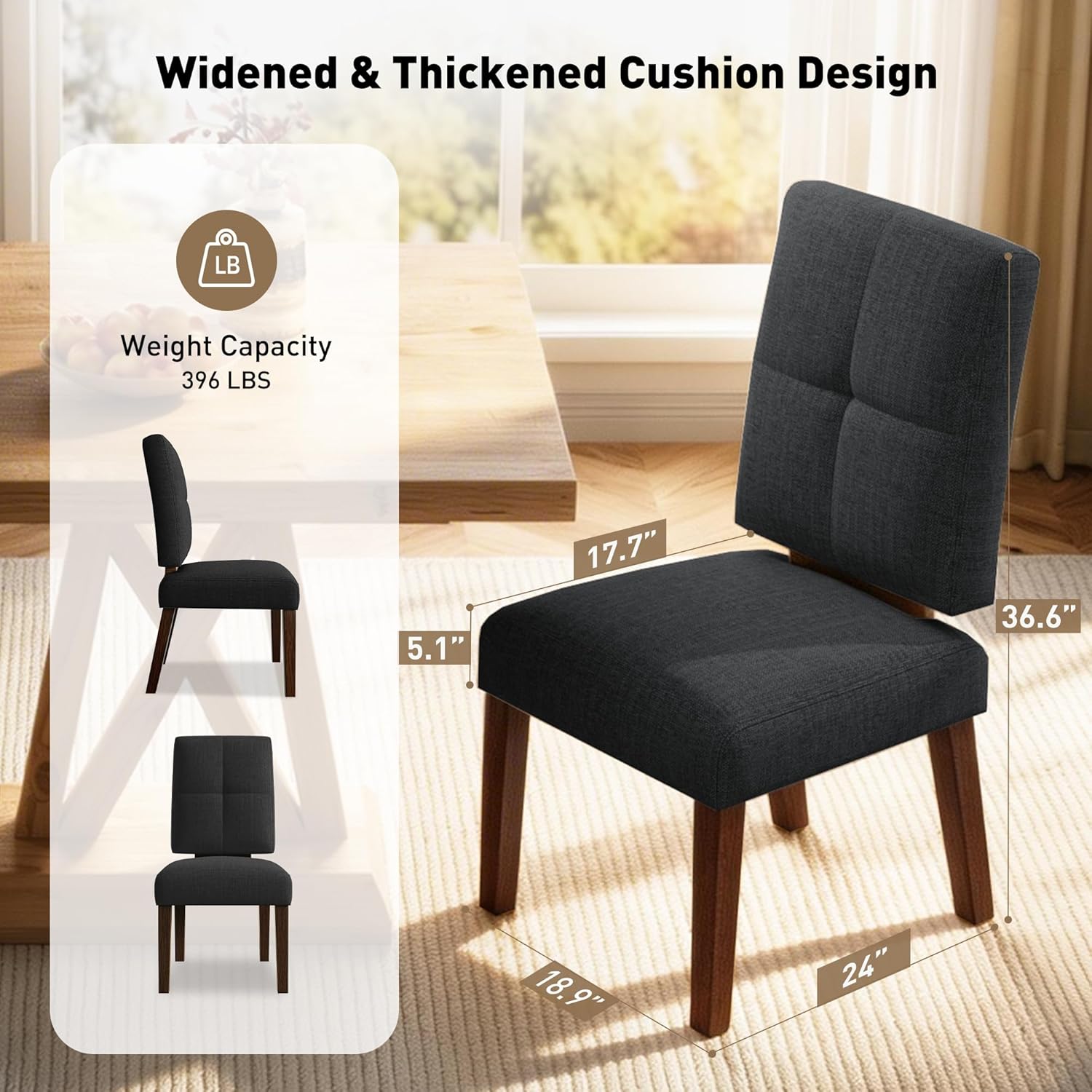 HOMRELEXA Wooden Dining Chairs Set of 4, Dining Room Chairs with Wood Legs, Cloud-Like Cushion & Reinforcement Structure Design for Kitchen/Living Room/Restaurant, Easy Assembly