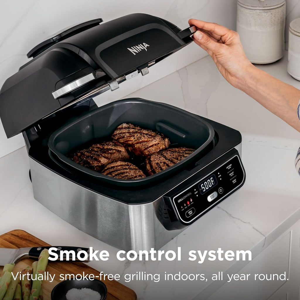 Ninja Foodi Indoor Grill & Air Fryer | 5-in-1 Grill, Air Fry, Roast, Bake, & Dehydrate | Cyclonic Grilling Technology | XL Capacity | Dishwasher Safe Parts | Black/Grey | AG301