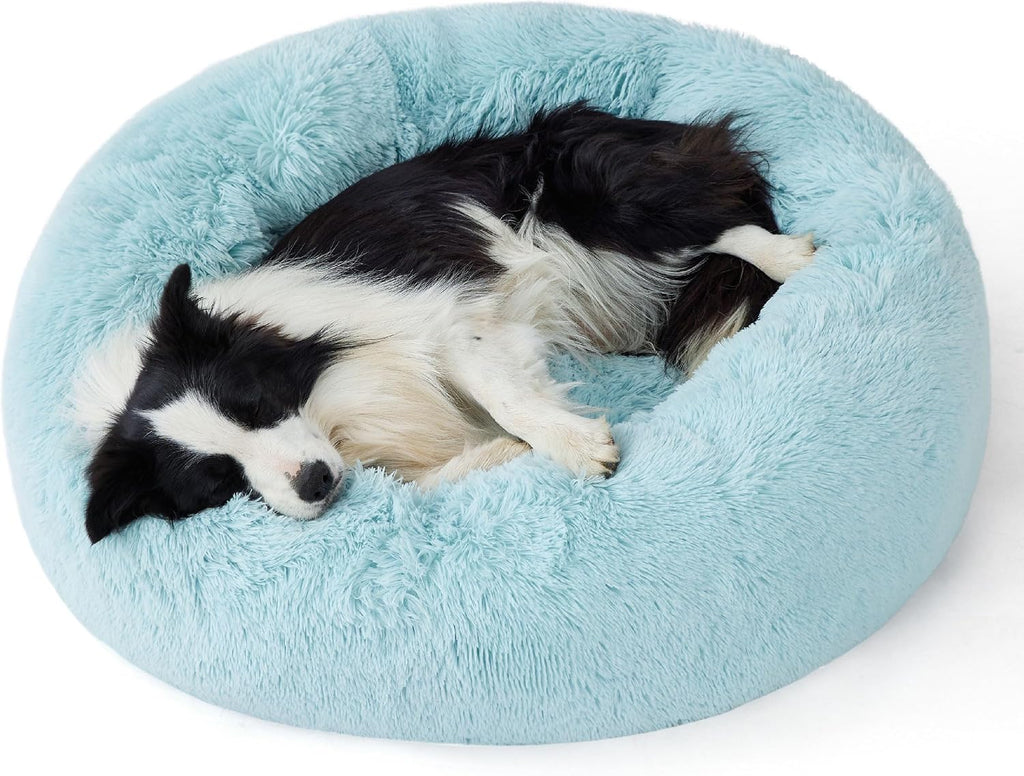 Bedsure Calming Dog Bed Medium Size Dog - Donut Washable Medium Pet Bed, 30 inches Anti-Slip Round Fluffy Plush Faux Fur Cat Bed, Fits up to 45 lbs Pets, Camel