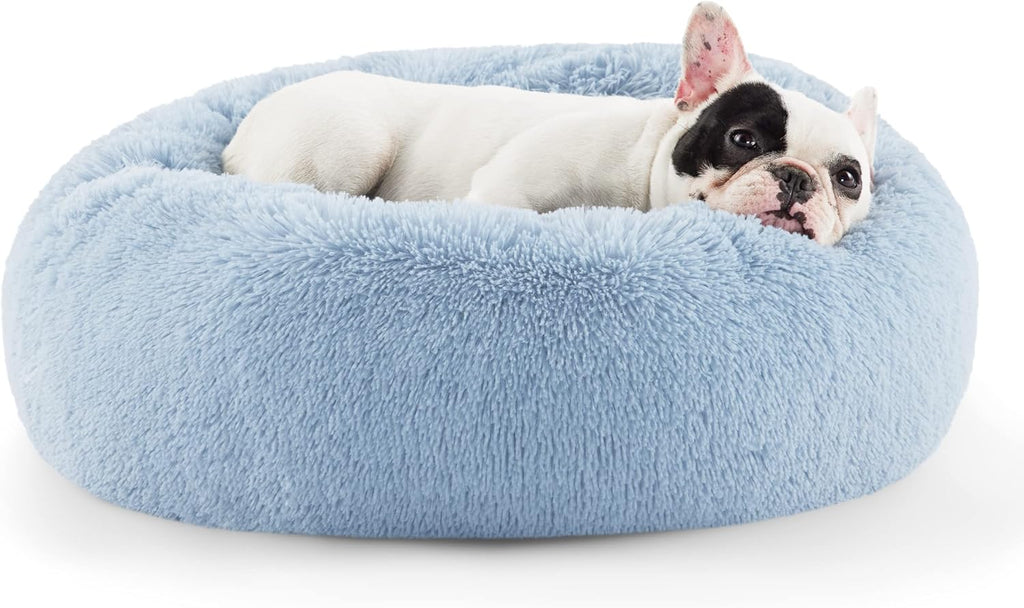 Bedsure Calming Dog Bed Medium Size Dog - Donut Washable Medium Pet Bed, 30 inches Anti-Slip Round Fluffy Plush Faux Fur Cat Bed, Fits up to 45 lbs Pets, Camel