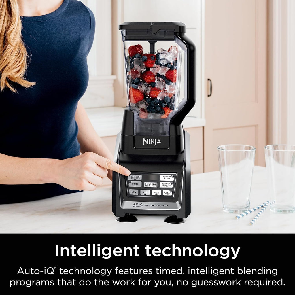 Ninja BL642 Nutri Ninja Personal & Countertop Blender with 1200W Auto-iQ Base, 72 oz. Pitcher, and 18, 24, & 32 oz. To-Go Cups with Spout Lids, For Smoothies, Shakes & More, Dishwasher Safe, Black..