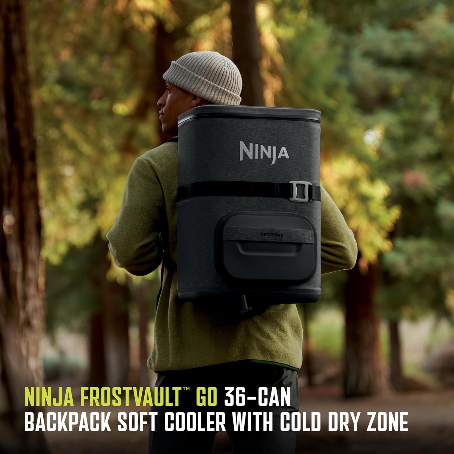 Ninja | Backpack Cooler | FrostVault Go 36 Can Soft Cooler | Leakproof Zipper with Built in Can Opener, 2 Ice Packs & Dry Storage Drawer | for Hiking, Camping & More |Charcoal Gray | FF136CG
