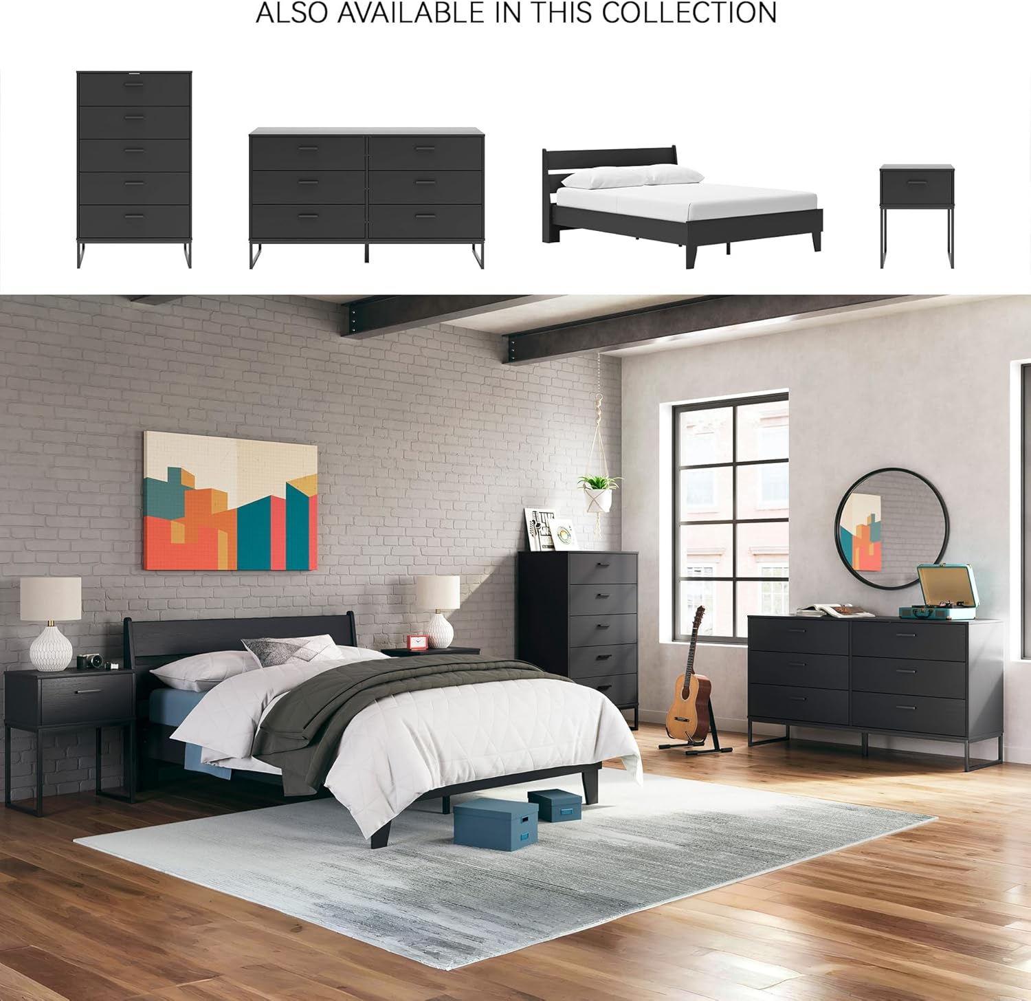 Signature Design by Ashley Socalle Matte Black Finish Chest of Drawers, Modern Tall 5 Drawer Dresser, Engineered Wood (MDF/Particleboard/Plywood) & Decorative Laminate, Bedroom Storage