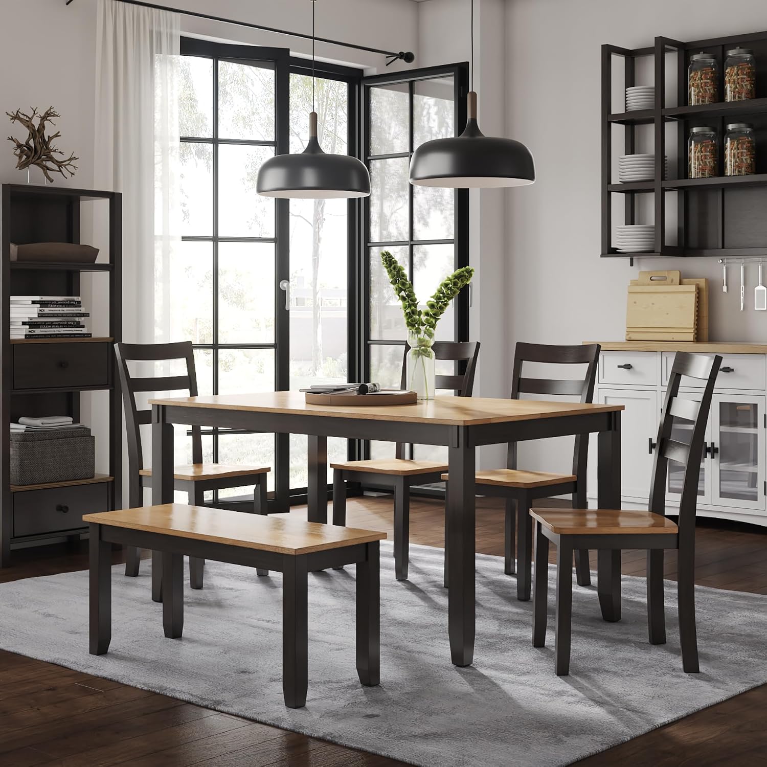Signature Design by Ashley Gesthaven Casual Dining Table, Bench and 4 Ladderback Chairs, Seats 6, Wood, 36" W x 60" D x 30.25" H, Light Brown & Dark Brown