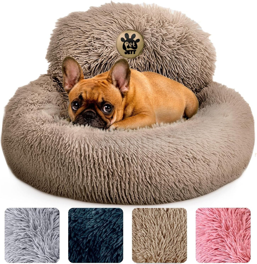 PetJett Calming Dog Bed Medium Size Dog - 30'' Donut Bed, Washable Dog Bed, Anti-Slip & Super Soft Fluffy Plush Round Dog Bed, Anti-Anxiety Premium Comfort Pet Bed, Fits Dogs Upto 45 lbs - Dark Grey