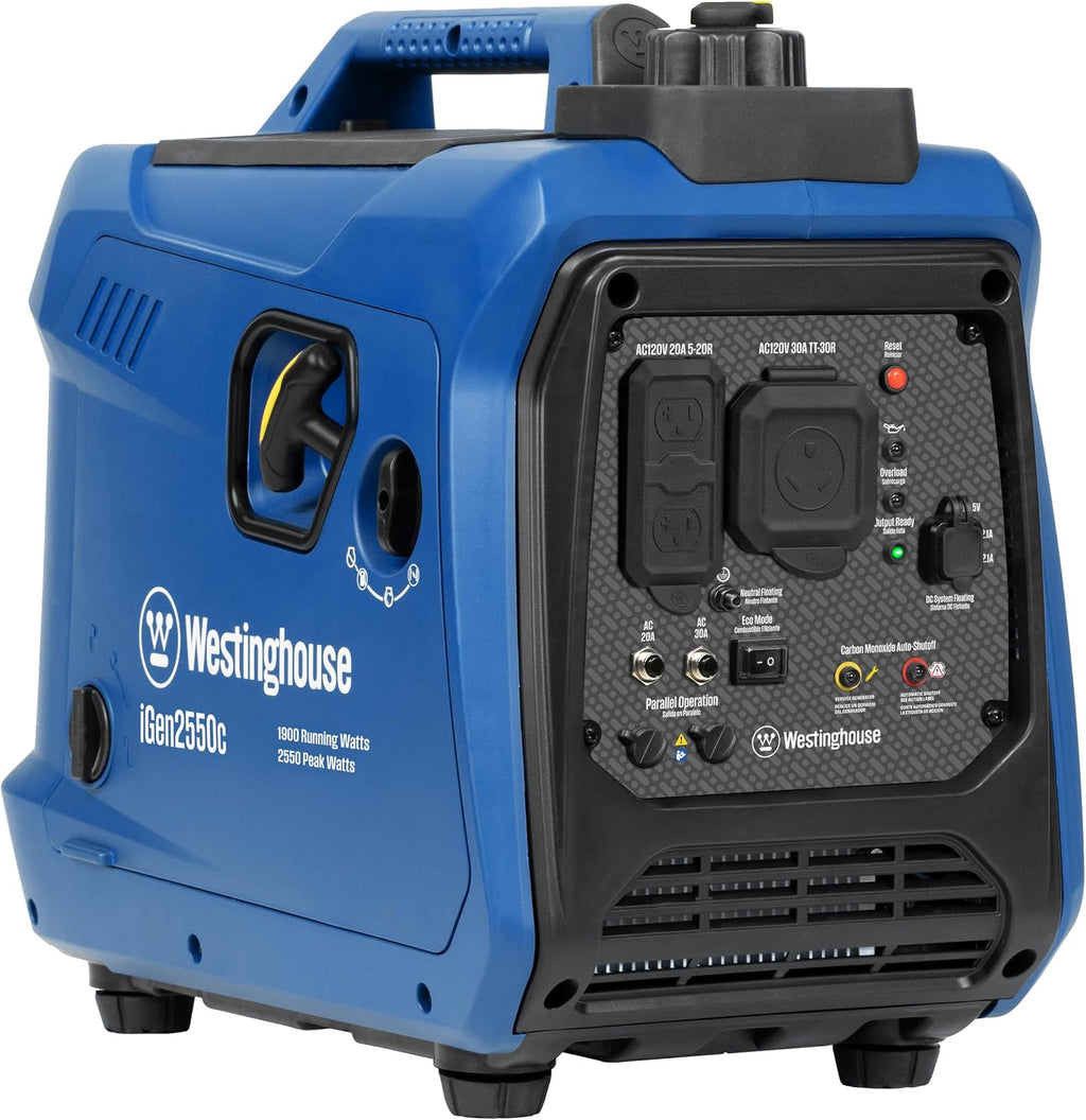 Westinghouse 2550 Peak Watt Super Quiet & Lightweight Portable Inverter Generator, RV Ready 30A Outlet, Gas Powered, CO Sensor, Parallel Capable, Long Run Time,Blue