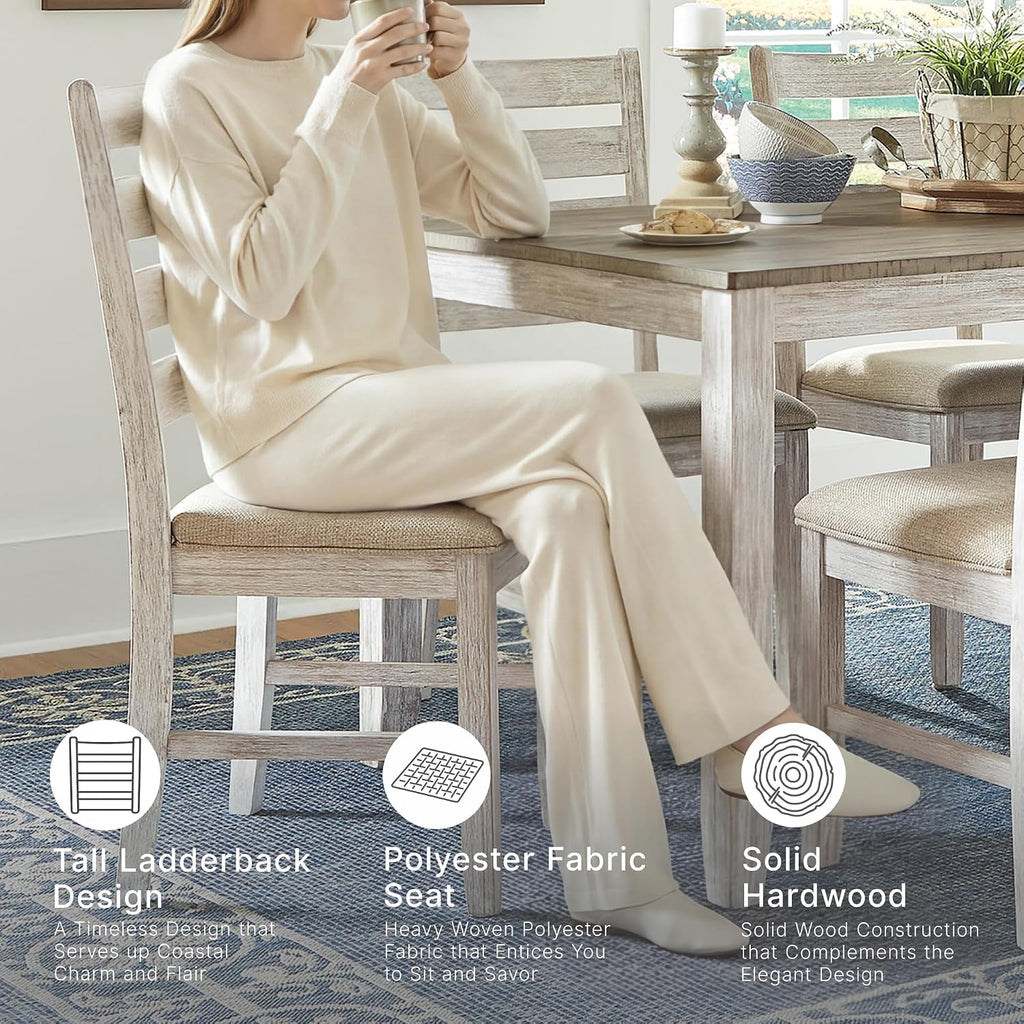 Signature Design by Ashley Skempton Modern Farmhouse Dining Room Chair, 2 Count, Ladderback Design, Wood, 17.75" W x 21.5" D x 38.63" H, White and Light Brown