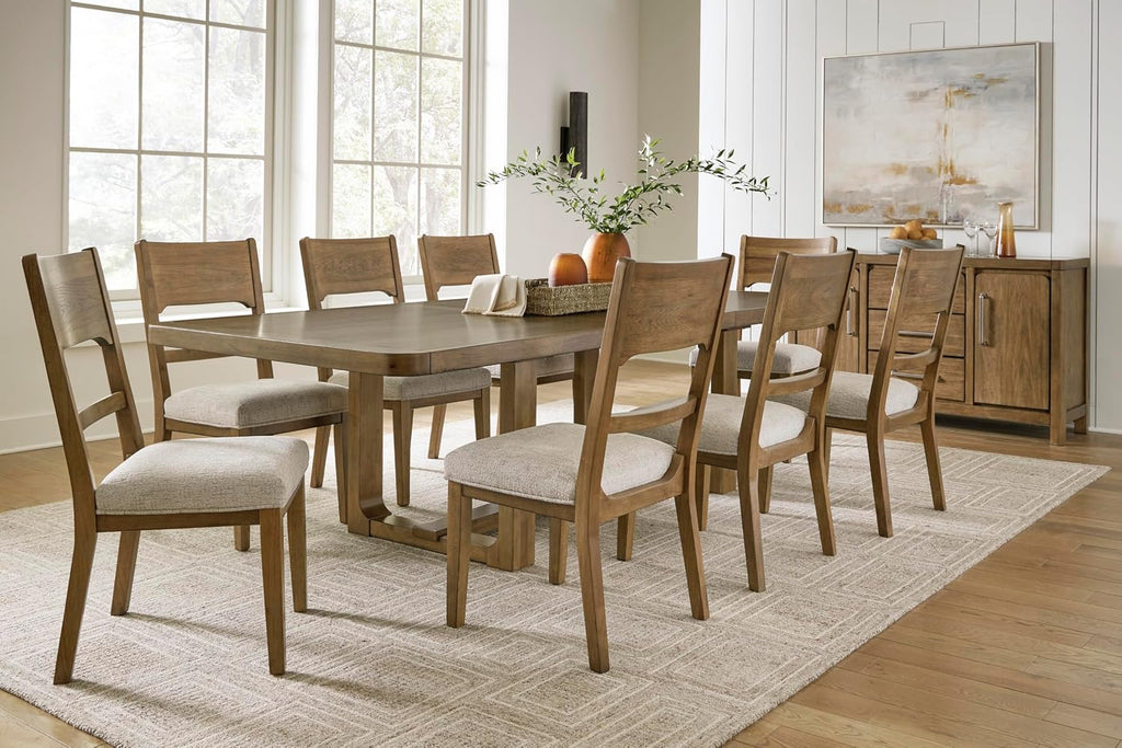 Signature Design by Ashley Cabalynn Farmhouse Glazed 2-Door Dining Server with Adjustable Shelves and 3 Drawers, Light Brown