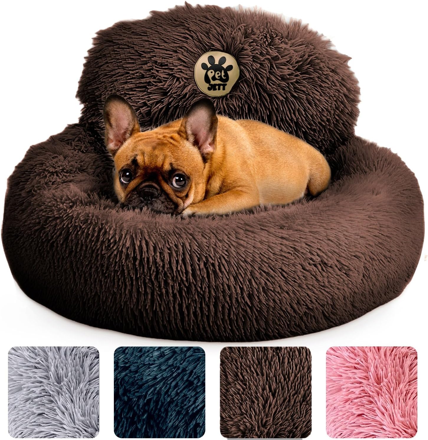 PetJett Calming Dog Bed Medium Size Dog - 30'' Donut Bed, Washable Dog Bed, Anti-Slip & Super Soft Fluffy Plush Round Dog Bed, Anti-Anxiety Premium Comfort Pet Bed, Fits Dogs Upto 45 lbs - Dark Grey