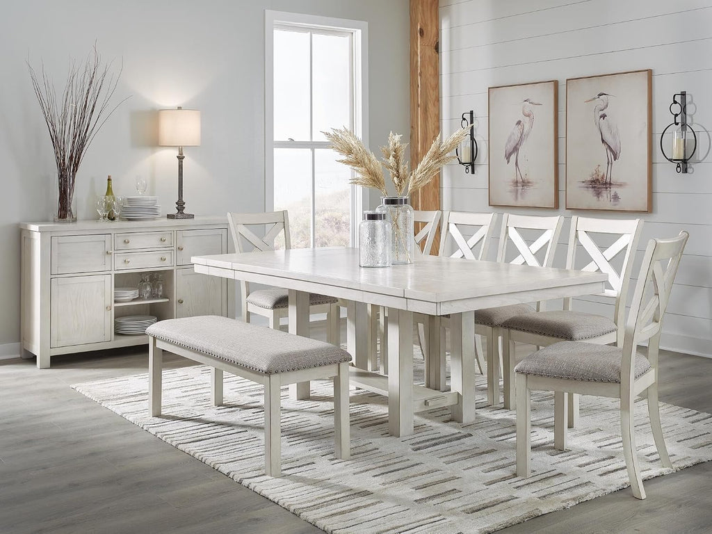 Signature Design by Ashley Robbinsdale Casual Upholstered Solid Wood Dining Chair with Nailhead Trim, Set of 2, White & Light Gray