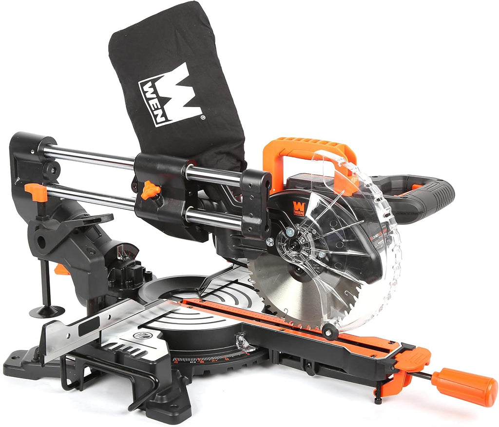 WEN MM0713 9.5-Amp 7.25-Inch Single Bevel Compact Sliding Compound Miter Saw with LED Cutline Guide, Black