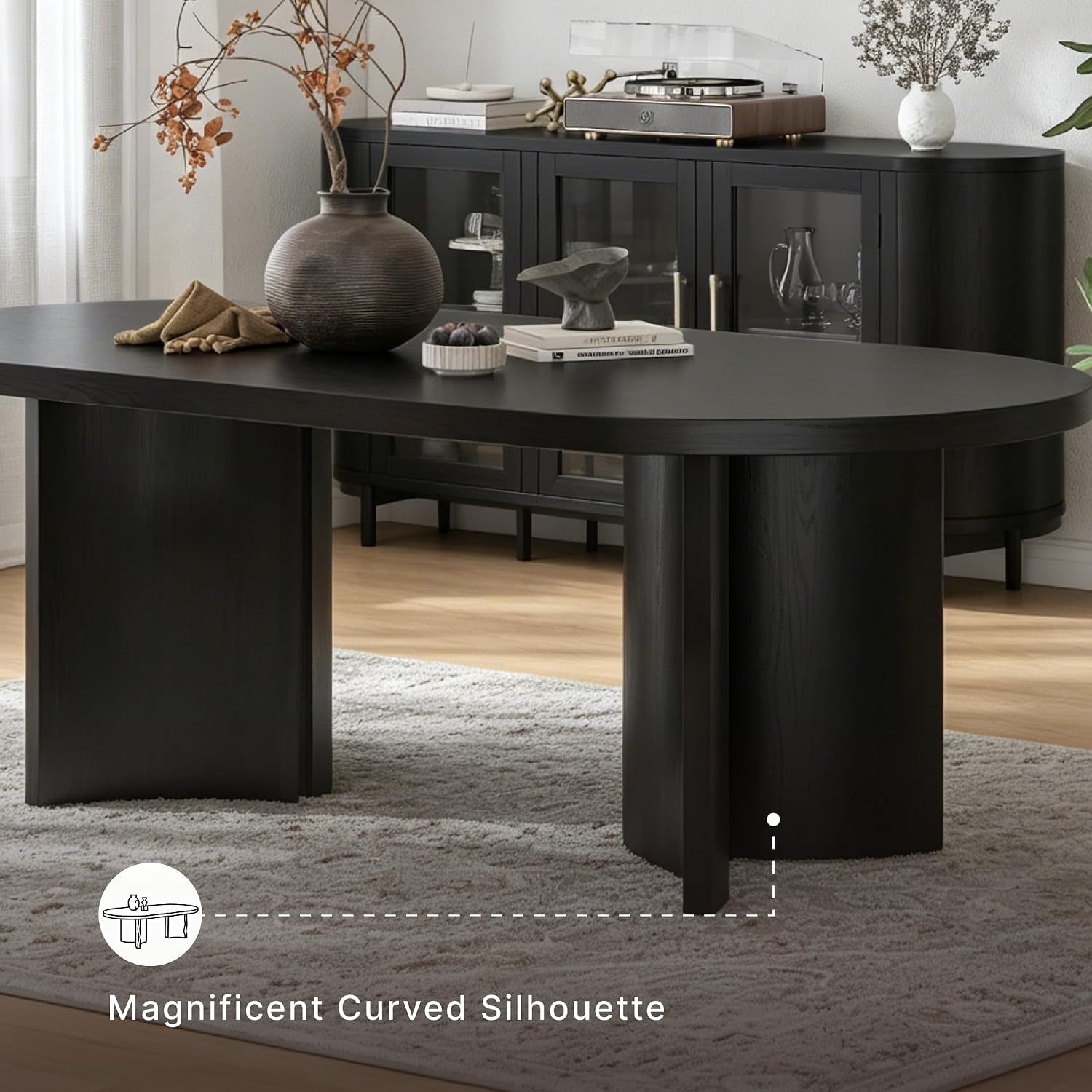 Signature Design by Ashley Rowanbeck Minimalist Dining Table for 8 People, Black