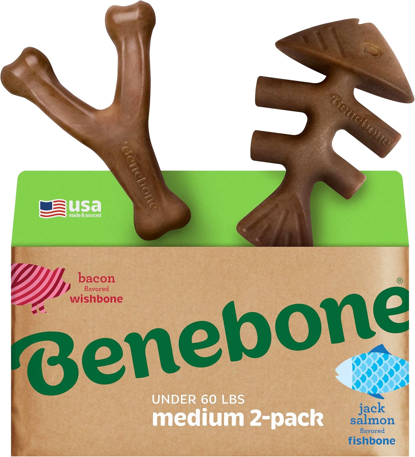 Benebone Medium 4-Pack Dog Toys for Aggressive Chewers – Durable Dog Bones, Made in USA – Dog Toys for Medium Dogs Under 60 lbs