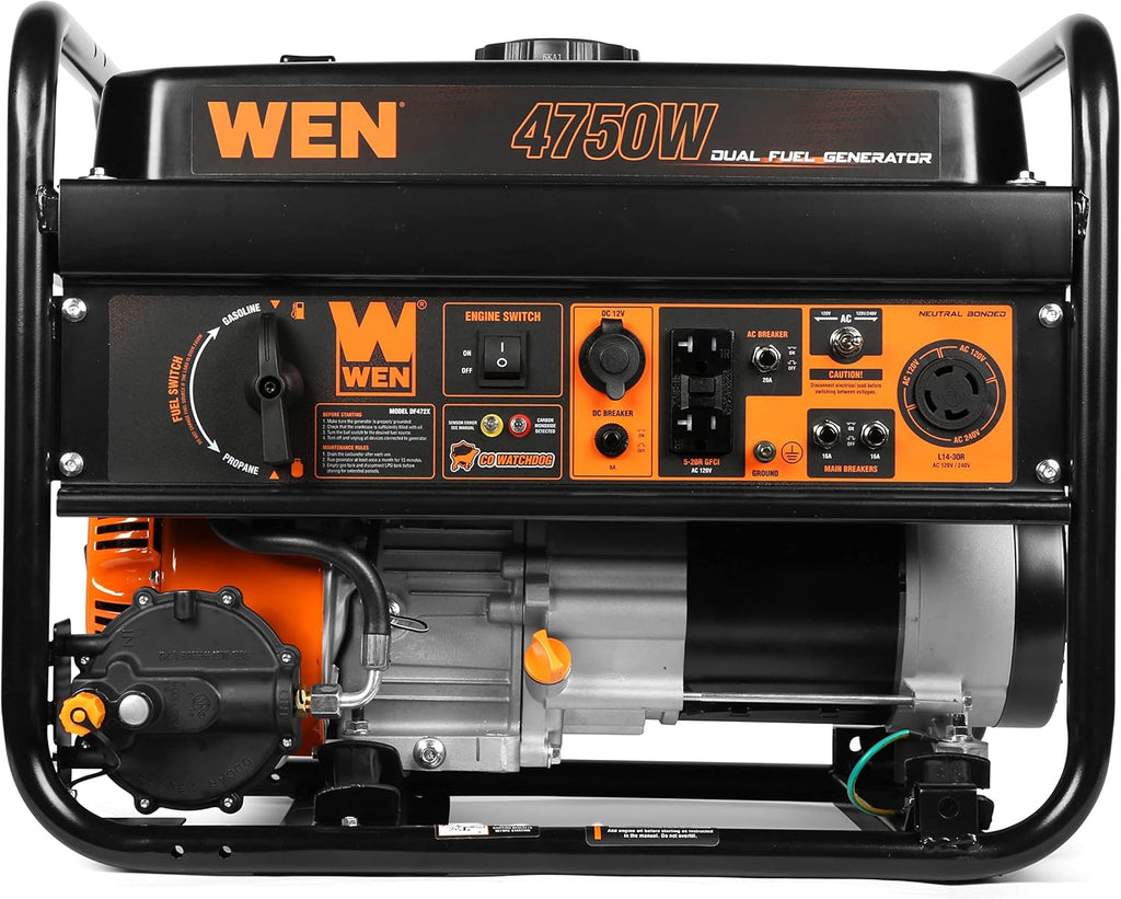 WEN DF472X 4750-Watt 120-Volt/240-Volt Dual Fuel Portable Generator with CO Shutdown Sensor