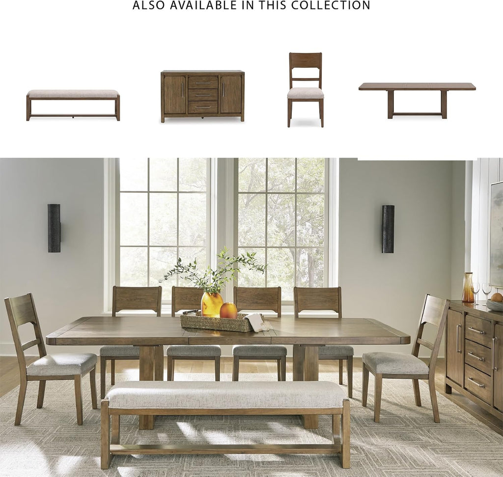 Signature Design by Ashley Cabalynn Farmhouse Glazed 2-Door Dining Server with Adjustable Shelves and 3 Drawers, Light Brown