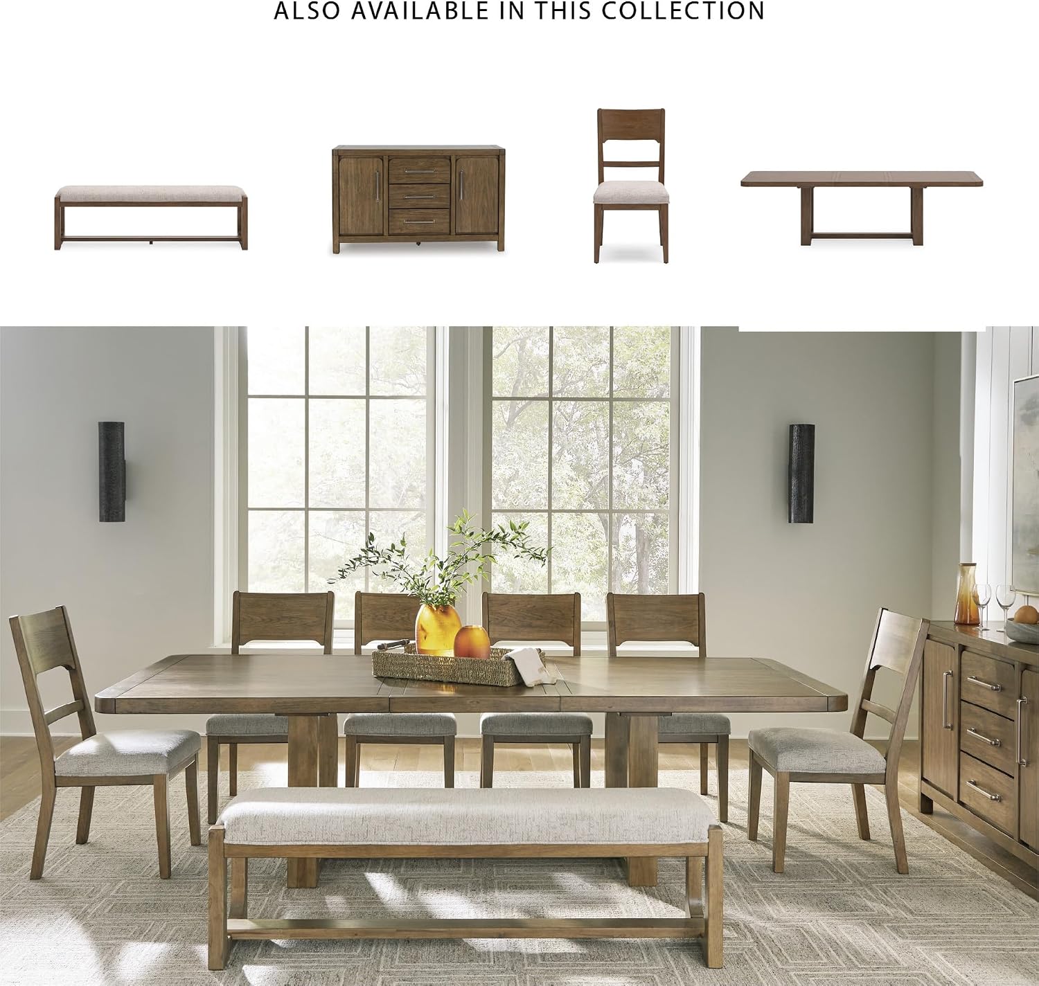 Signature Design by Ashley Cabalynn Farmhouse Glazed 2-Door Dining Server with Adjustable Shelves and 3 Drawers, Light Brown