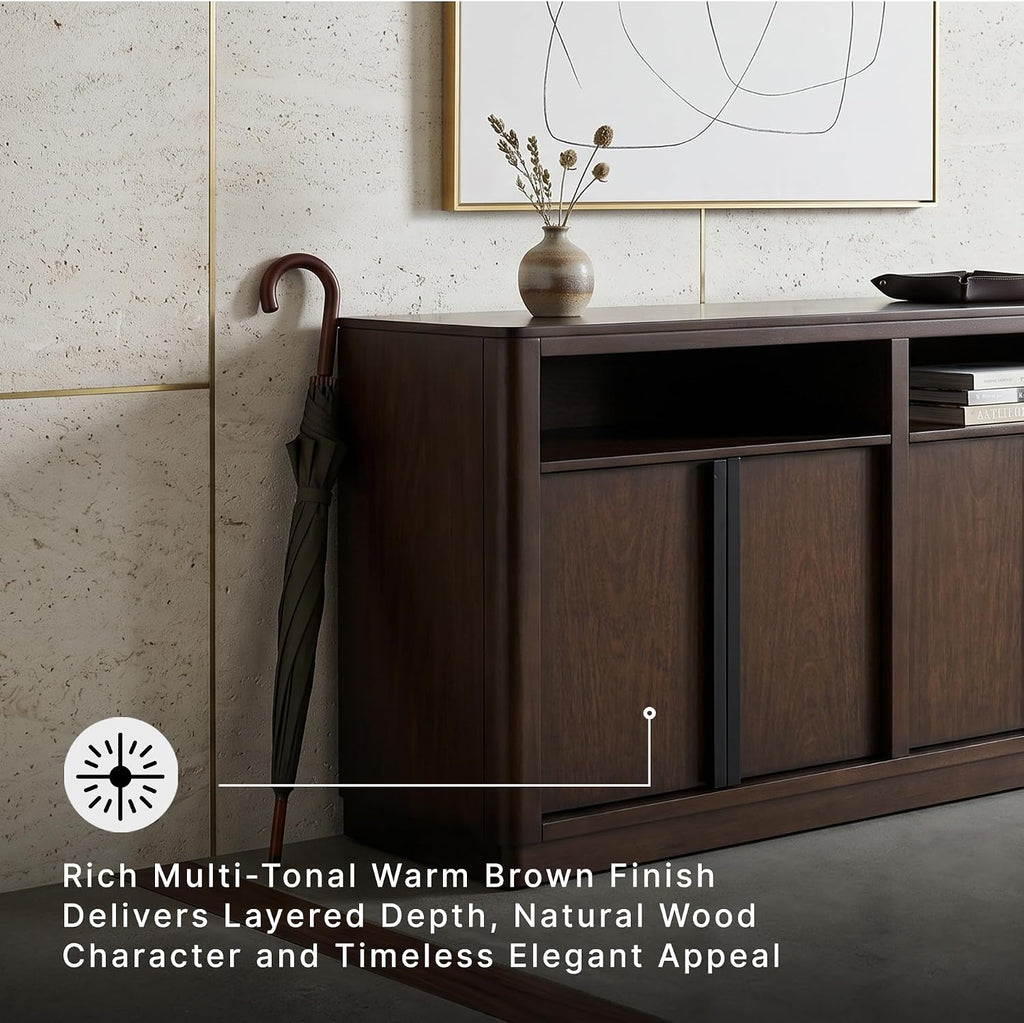 Signature Design by Ashley Yingden Dining Server, 60-Inch Sideboard Cabinet with Storage, Mango Wood Veneer, Buffet Table for Kitchen, Home Bar & Dining Room, Dark Brown
