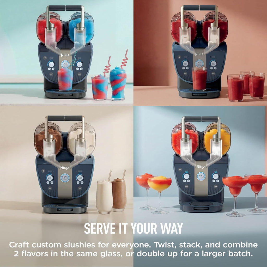 Ninja SLUSHi Twist Smart Frozen Drink Maker with Dual SlushAssist | Dual Barrel for 2 Flavors at Once | 144 oz |14 Temperature Controls, Frozen Cocktails, Margaritas, Slushies & More | Blue | FS701BL