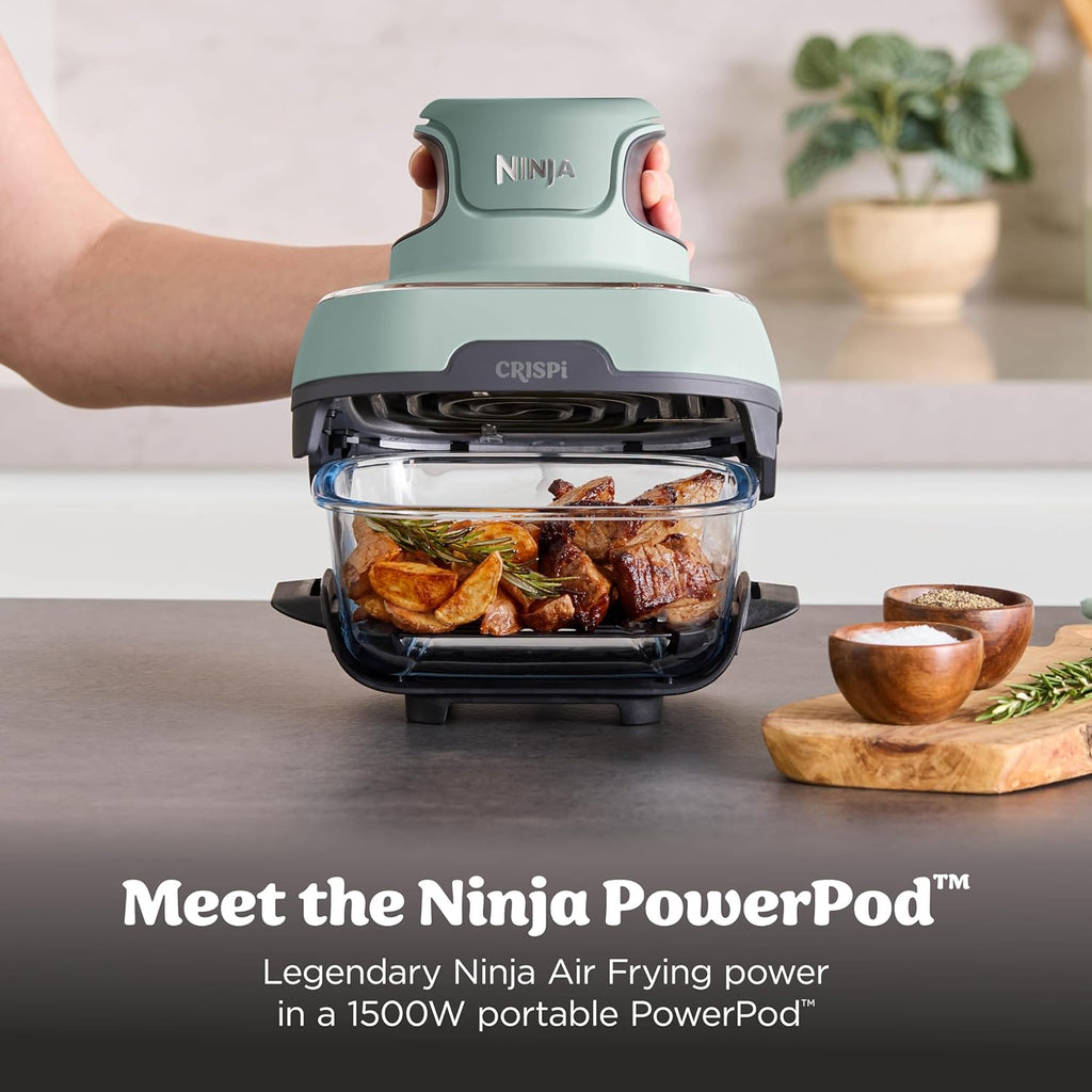 Ninja Crispi 4-in-1 Glass Air Fryer | With Non-Toxic 4QT & 6-Cup Glass Containers & Lids | Microwave, Freezer, Dishwasher Safe | 450°F Max Temp |1500 Watt | Green | FN101SG