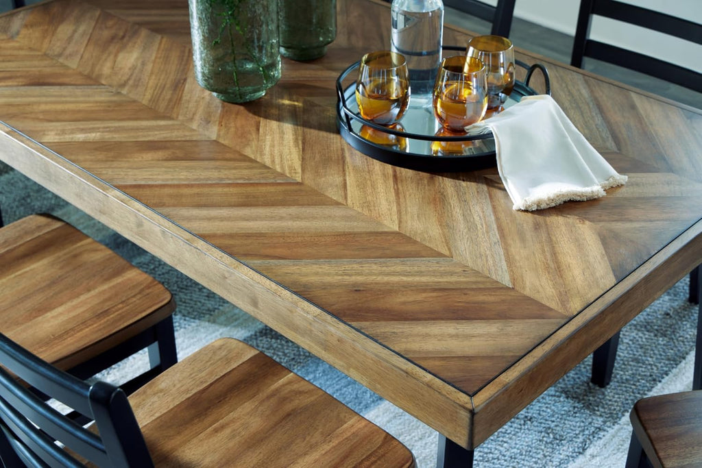 Signature Design by Ashley Blondon Rectangular Dining Room Table Set with 6 Chairs, Chevron Pattern, Tapered Legs, Seats 6, Wood, 60" Long, Brown & Black