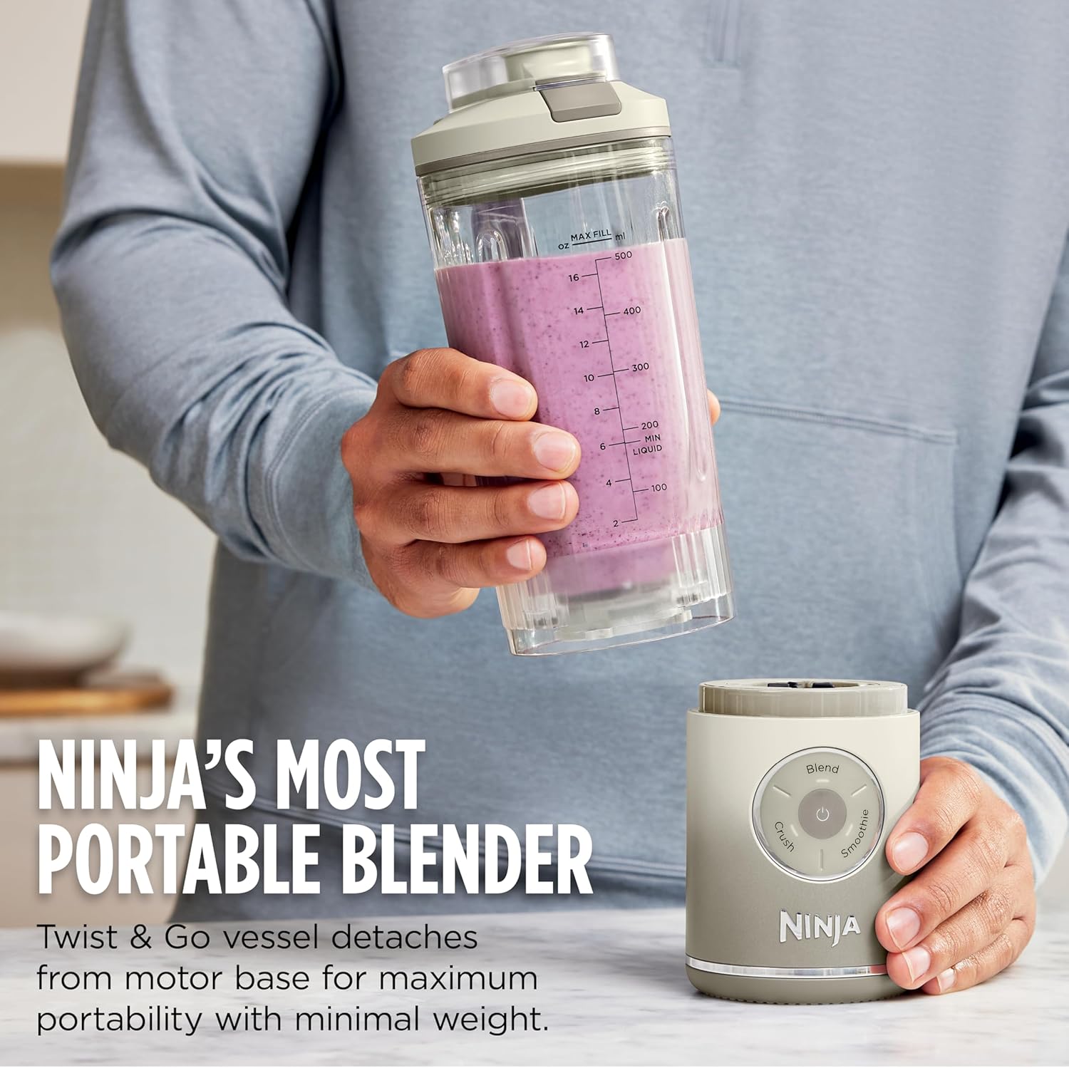 Ninja Blast Max, Portable Blender + Twist & Go, Personal Smoothie, Blend, Ice Crush, 3 Programs, Cordless, 22 oz removable Vessel, Dishwasher Safe, Leakproof, Lavender, BC251LD
