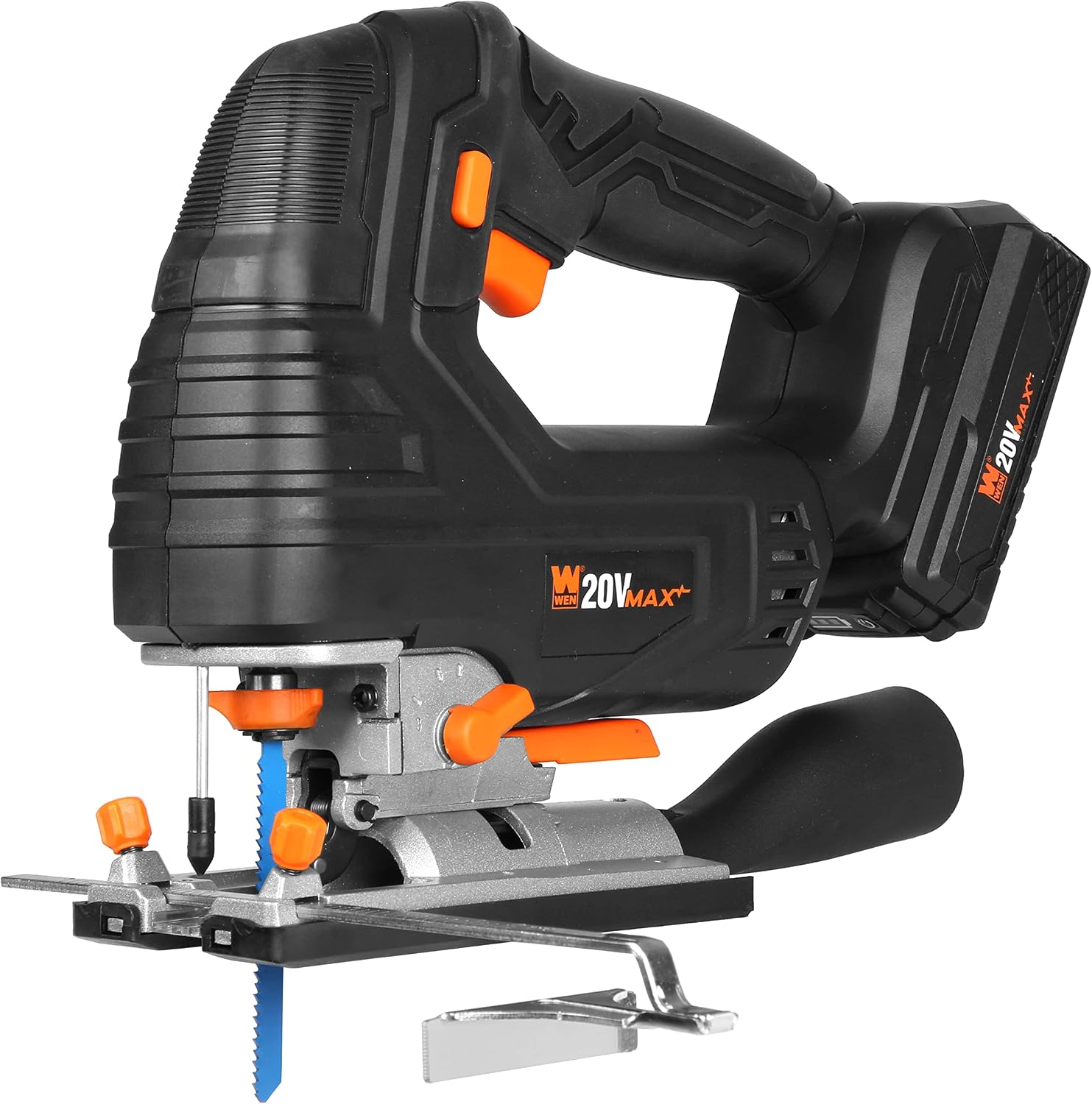 WEN Cordless Jigsaw, Brushless with Variable Speed, 20V Max 4.0 Ah Lithium Ion Battery and Charger (20667)