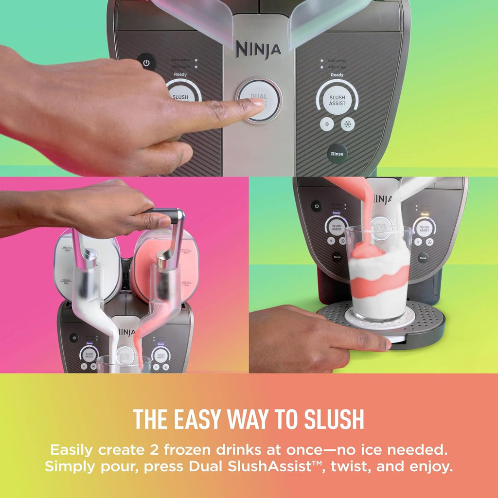 Ninja SLUSHi Twist Smart Frozen Drink Maker with Dual SlushAssist | Dual Barrel for 2 Flavors at Once | 144 oz |14 Temperature Controls, Frozen Cocktails, Margaritas, Slushies & More | Blue | FS701BL