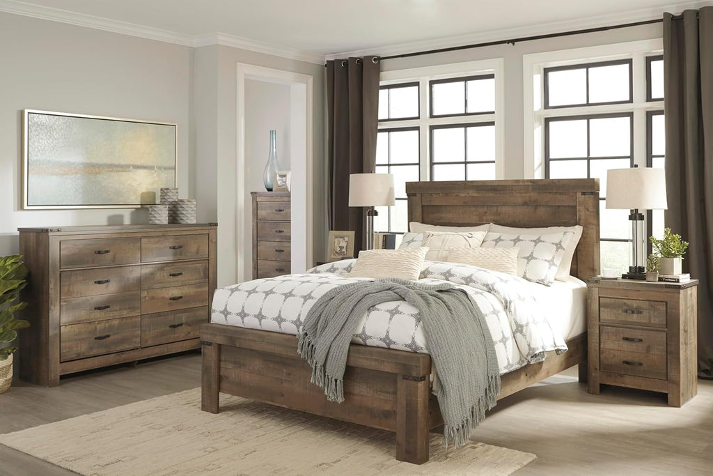Signature Design by Ashley Trinell Rustic 5 Drawer Chest of Drawers with Nailhead Trim, Warm Brown