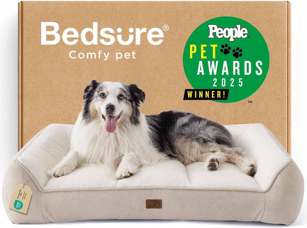 Bedsure SupportMax™ XL Orthopedic Dog Beds Large Sized Dog - Extra Thick Supportive Dogs Couch with Waterproof Washable Cover, Extra Large Comfort Pet Sofa with Soft Sherpa & Nonskid Bottom, Grey, 42"