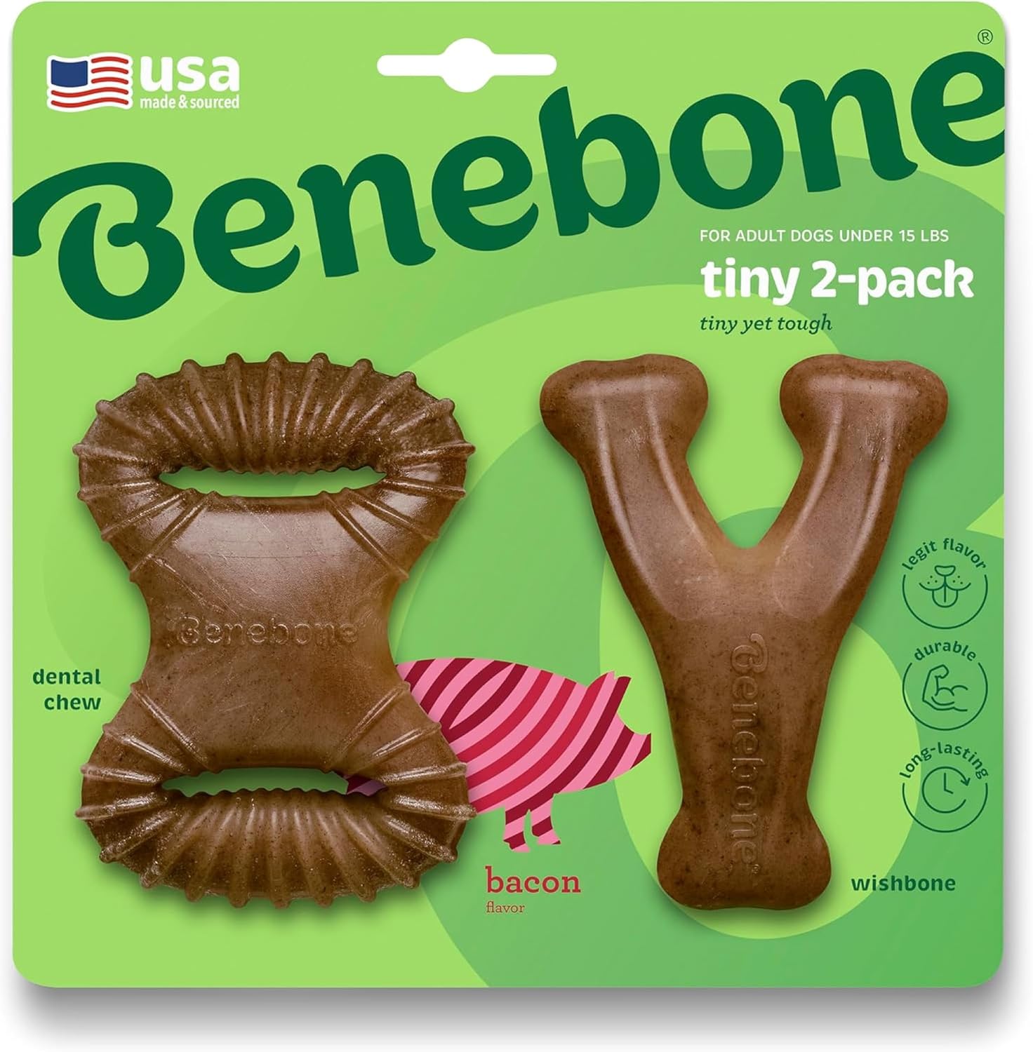 Benebone Medium 4-Pack Dog Toys for Aggressive Chewers – Durable Dog Bones, Made in USA – Dog Toys for Medium Dogs Under 60 lbs