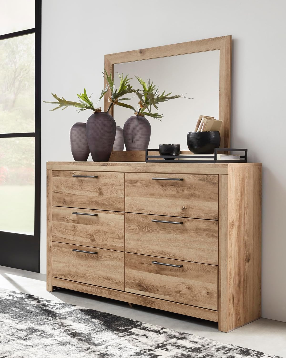 Signature Design by Ashley Hyanna Mid-Century Modern 6 Drawer Dresser, Light Brown & Beige