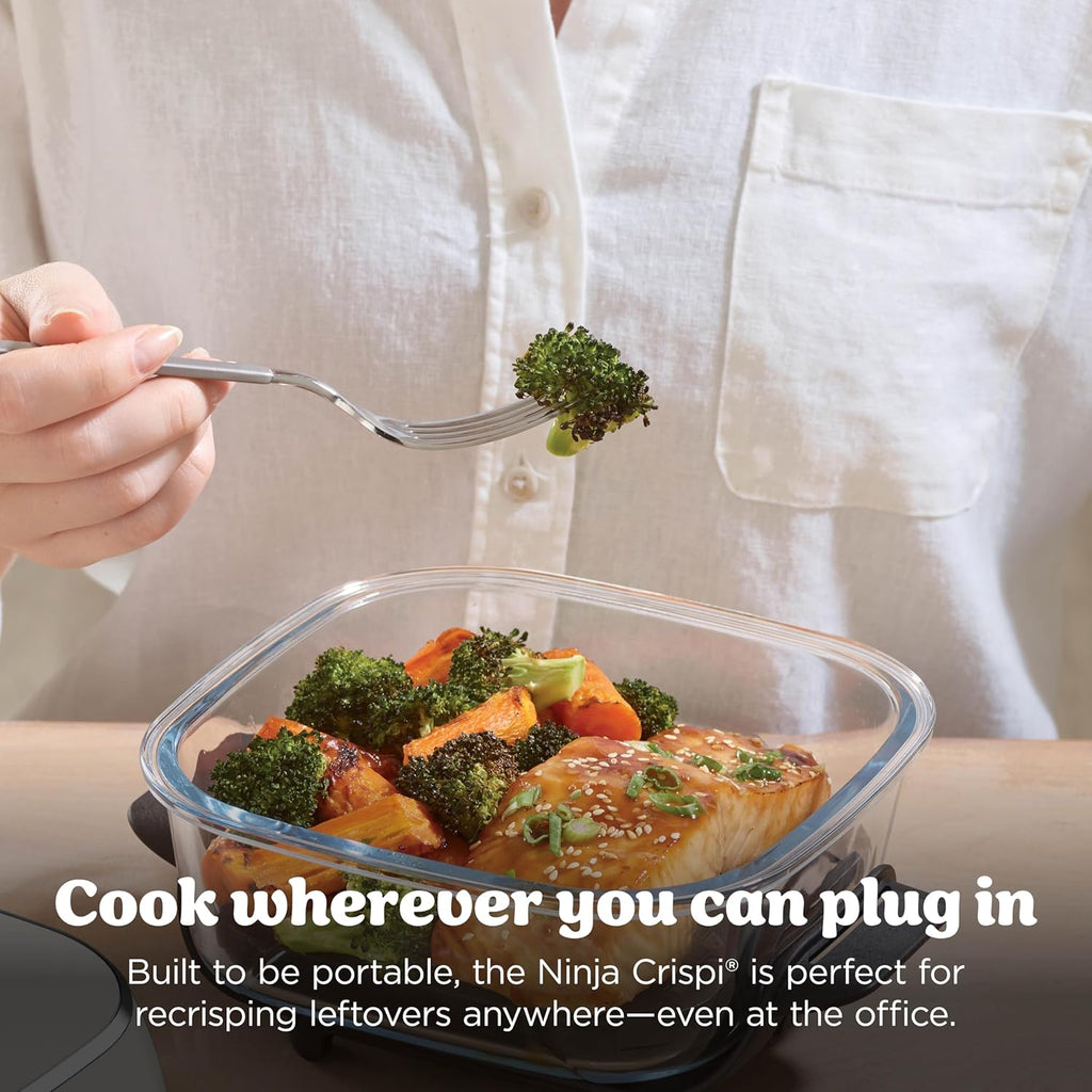 Ninja Crispi 4 in 1 Glass Air Fryer, 450°F, Non Toxic, 4QT and 6 Cup Containers with Lids, Dishwasher Safe, Stone, 1 Count, FN101ST