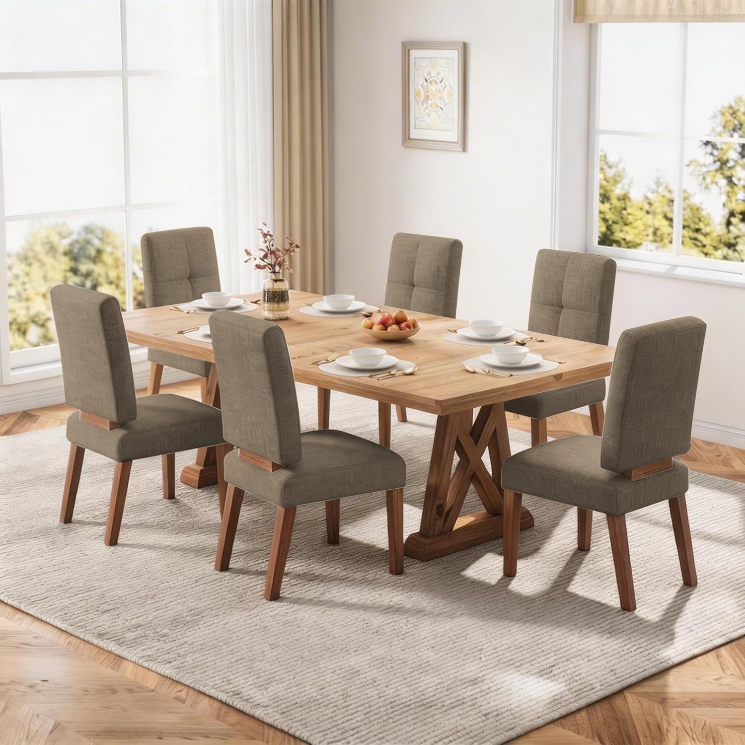 HOMRELEXA Wooden Dining Chairs Set of 6, Dining Room Chairs with Wood Legs, Cloud-Like Cushion & Reinforcement Structure Design for Kitchen/Living Room/Restaurant, Easy Assembly