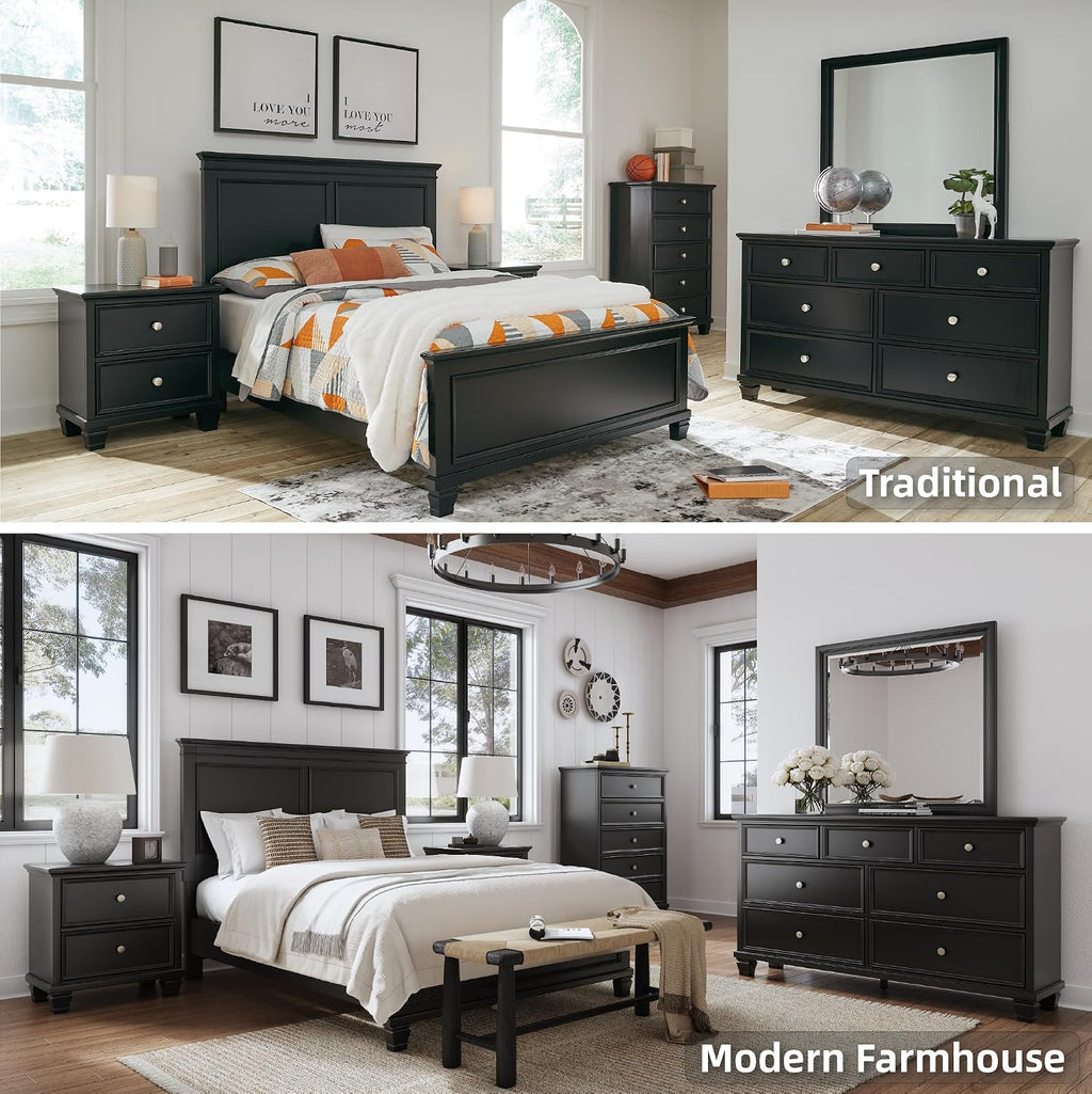 Signature Design by Ashley Lanolee Classic 2 Drawer Nightstand for Bedroom, 26.75" Tall, Black