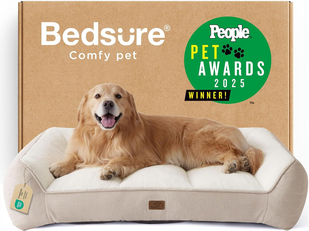 Bedsure SupportMax™ XL Orthopedic Dog Beds Large Sized Dog - Extra Thick Supportive Dogs Couch with Waterproof Washable Cover, Extra Large Comfort Pet Sofa with Soft Sherpa & Nonskid Bottom, Grey, 42"