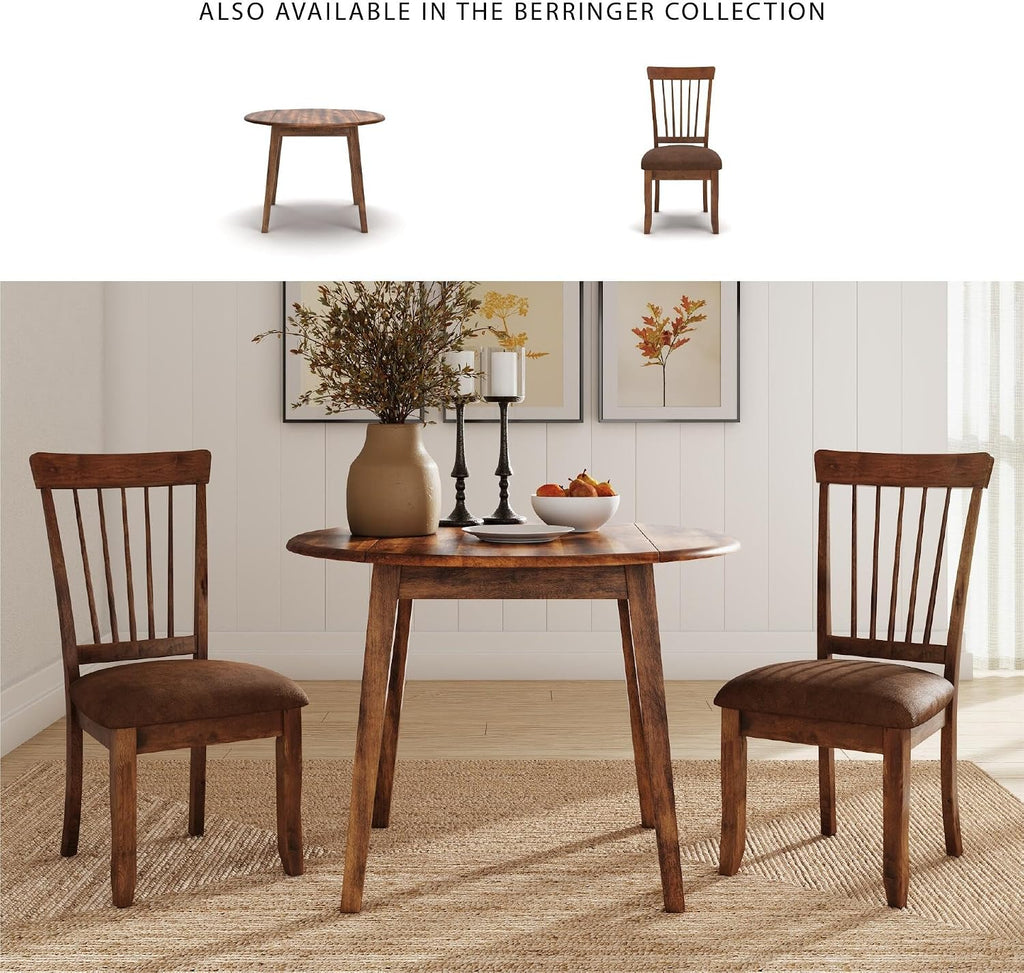 Signature Design by Ashley Berringer Dining Room Round Drop Leaf Table, Rustic Design, Seats 4, Hinged Extension Leaves, Small Space Solution, 42" W x 42" D x 30.63" H, Rustic Brown
