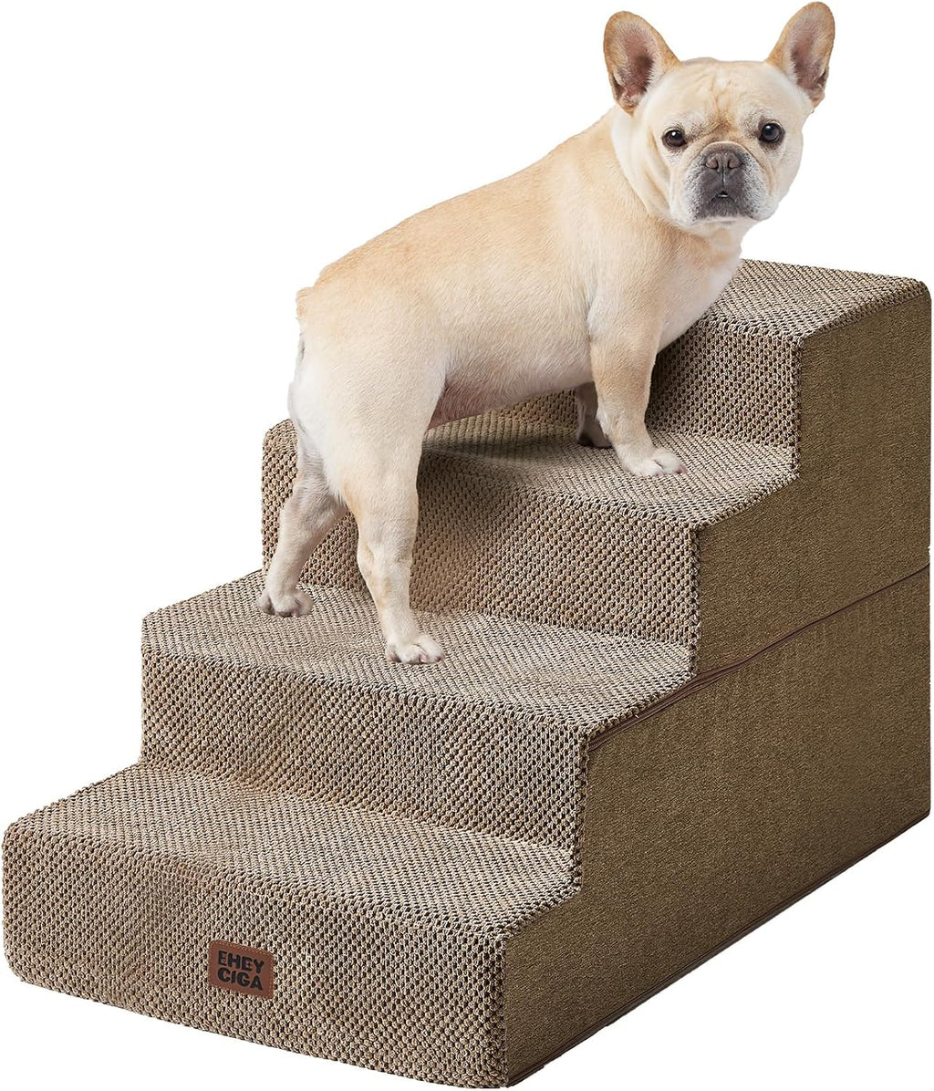 EHEYCIGA Dog Stairs for Bed 18" H, 4-Step Dog Steps for High Bed, Pet Steps for Small Dogs and Cats, Non-Slip Balanced Pet Ramp Indoor, Grey