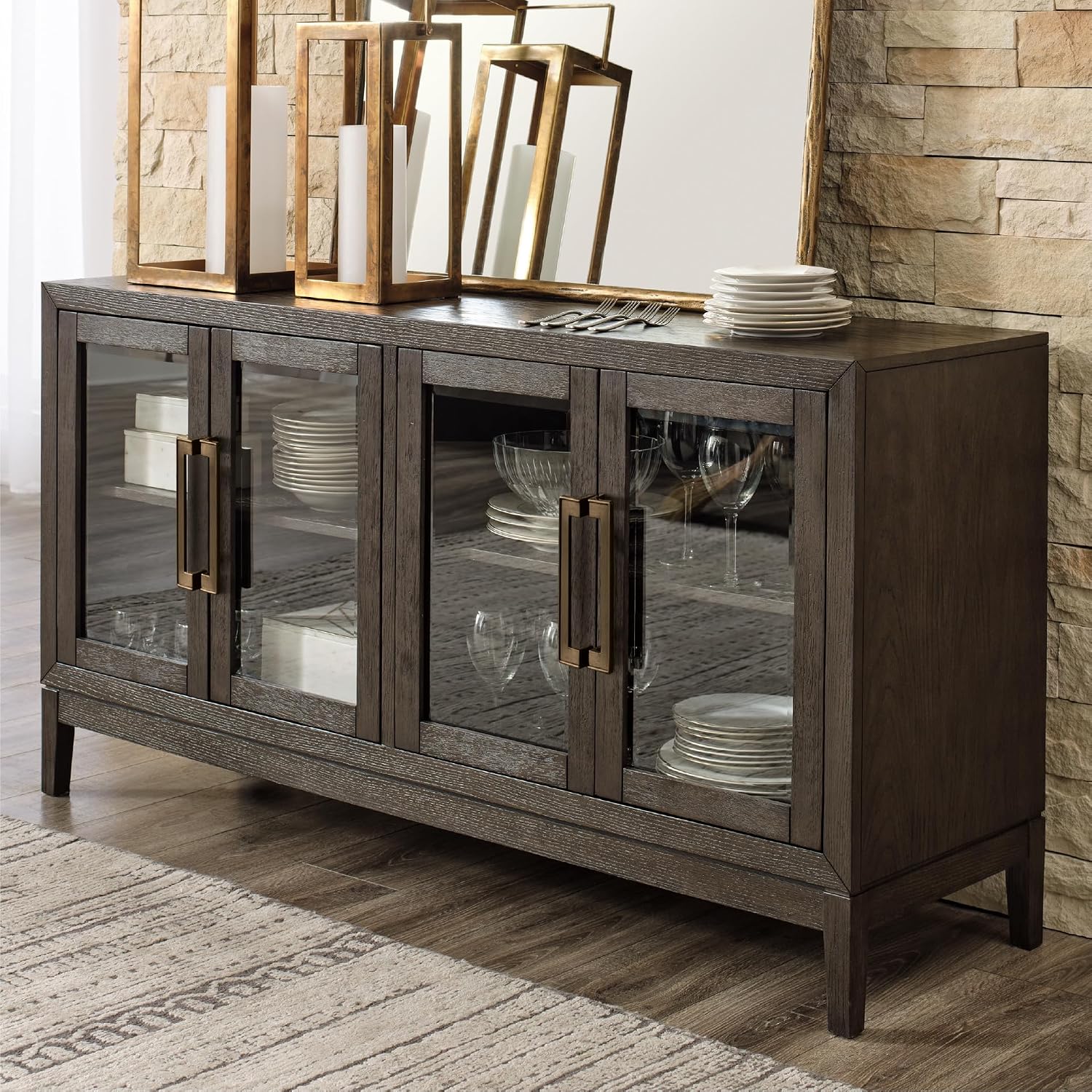 Signature Design by Ashley Burkhaus Traditional Dining Room Server with 2 Cabinets, Dark Brown